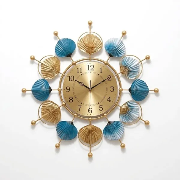 Golden_And_Blue_Iron_Metal_Premium_Home_Decor_For_Wall_Clock