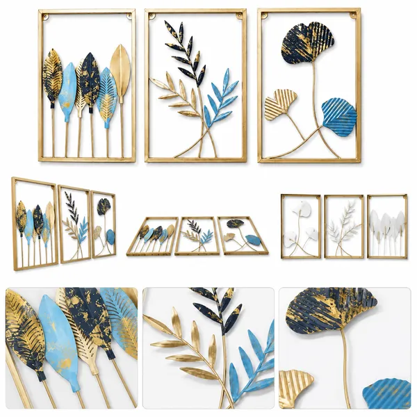 Golden_And_Blue_Iron_Metal_Premium_Home_Decor_For_Wall_Art_Set_of_3