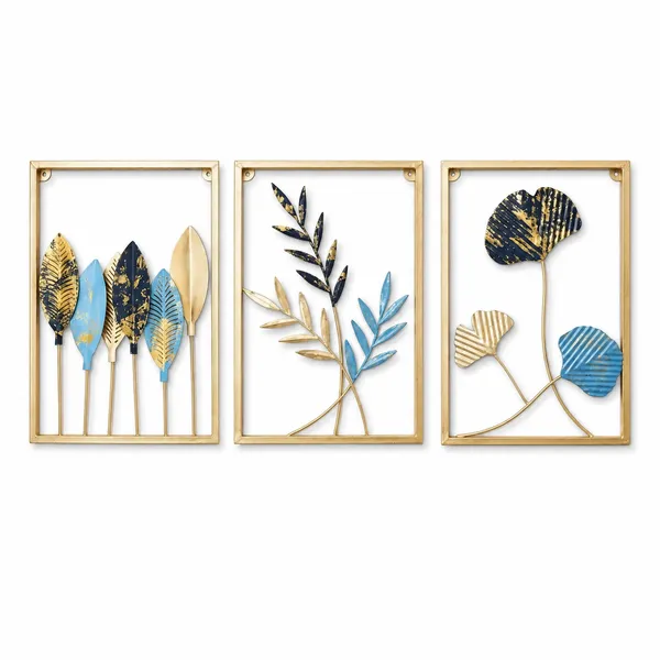 Golden_And_Blue_Iron_Metal_Premium_Home_Decor_For_Wall_Art_Set_of_3