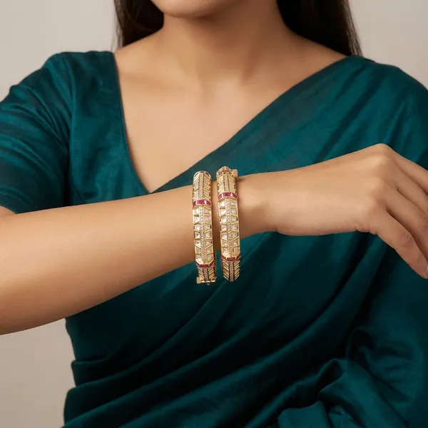 Gold_Plated_Kundan_And_Ruby_Studded_Bangles_Set_Of_2