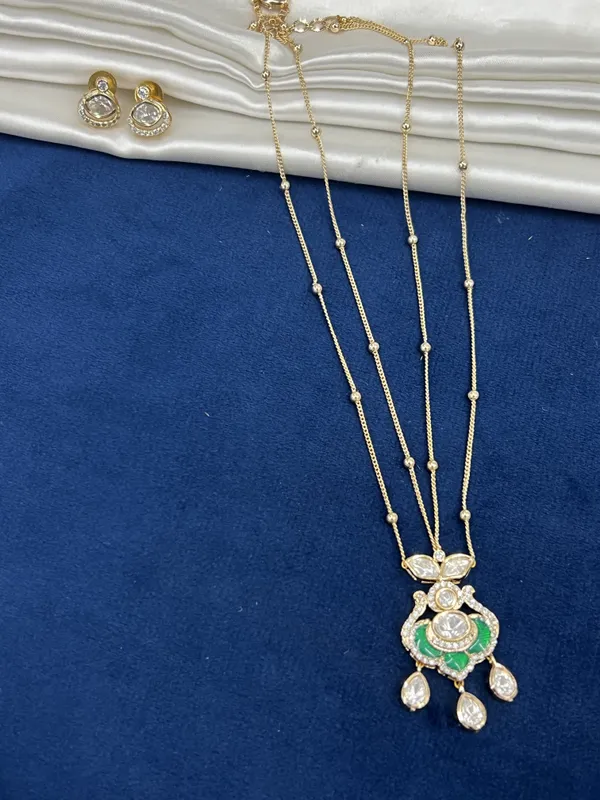 Gold_Plated_Green_Stone_Layered_Pendant_Necklace_With_Earrings