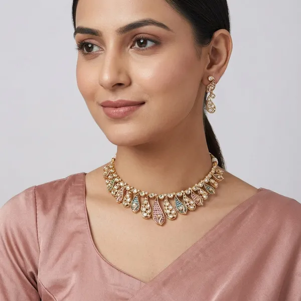 Golden_Meenakari_Kundan_Choker_Necklace_Set_for_Women