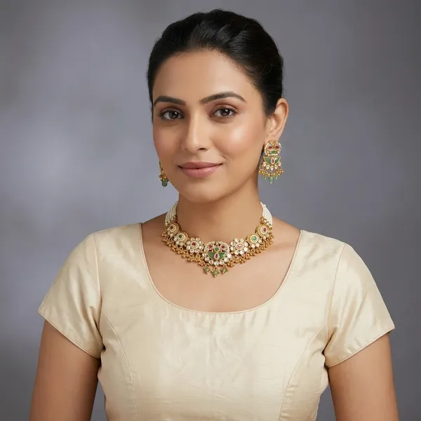 Gold_Plated_Kundan_Polki_Choker_Necklace_Set_with_Earrings