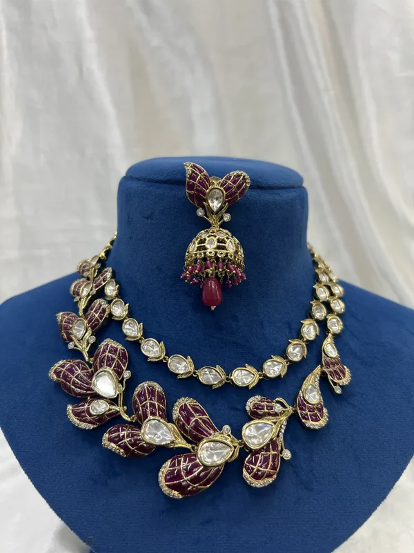 Maroon_Kundan_Polki_Meenakari_Floral_Necklace_Set_for_Women