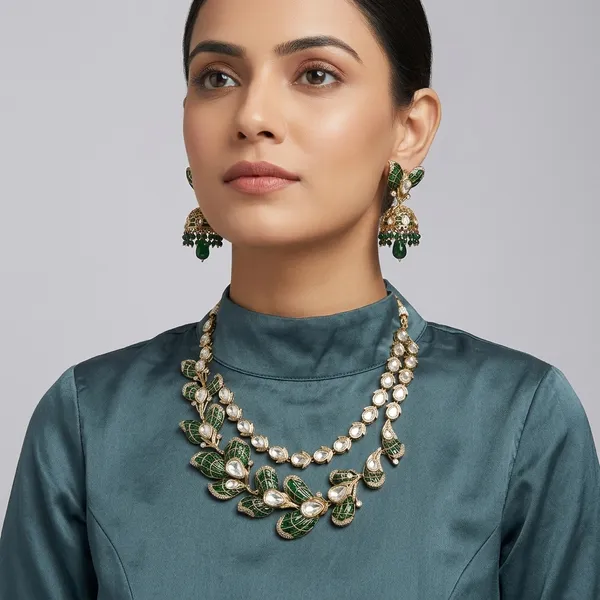 Green_Enamel_Kundan_Peacock_Necklace_Set_with__Earrings