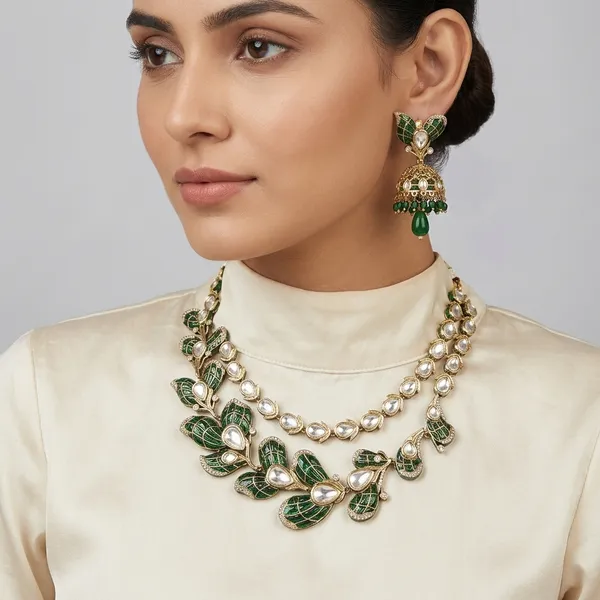 Green_Enamel_Kundan_Peacock_Necklace_Set_with__Earrings