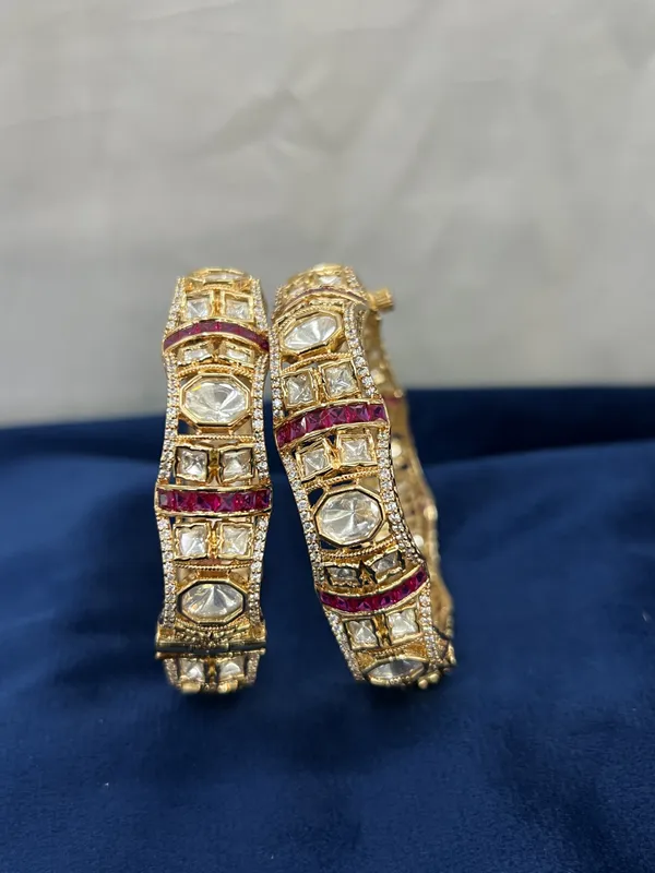 Gold_Plated_Polki_Kundan_Ruby_Emerald_Bangle_Pair