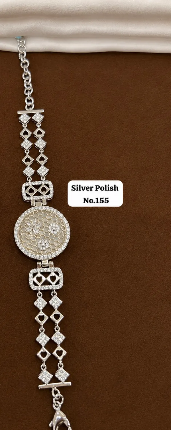 Silver_Polish_Kundan_Work_Bracelet_Watch_with_Honeycomb_Dial