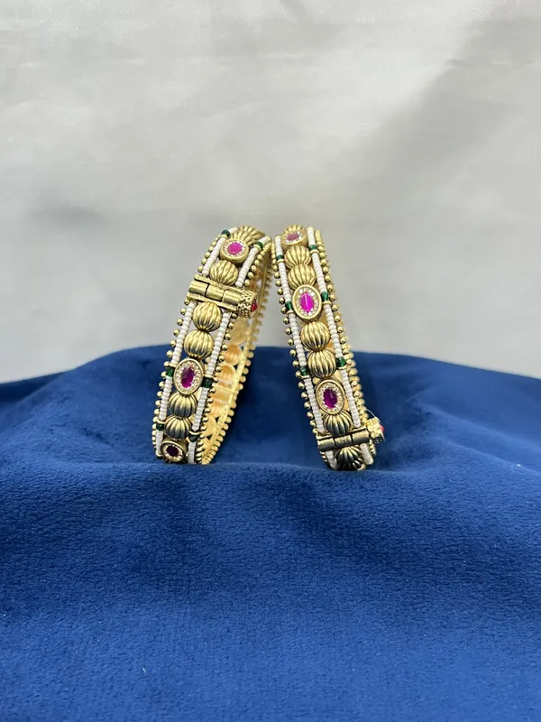 Gold_Plated_Ruby_Studded_Antique_Finish_Bangles_for_Women