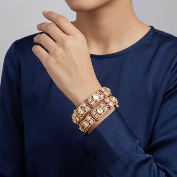 Gold_Plated_Polki_Kundan_Ruby_Emerald_Bangle_Pair
