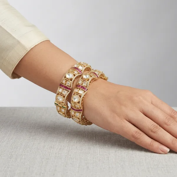 Gold_Plated_Polki_Kundan_Ruby_Emerald_Bangle_Pair