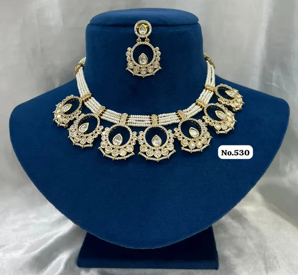 Gold_Plated_White_Pearl_Choker_Necklace_Set_withearings
