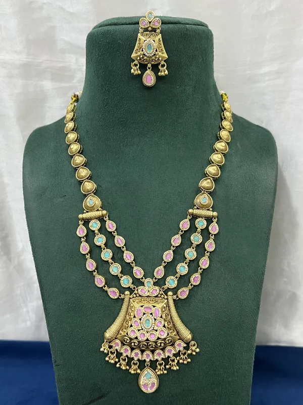 Gold-Plated_Multicolor_Stone_Studded_Necklace_Set_with_earings
