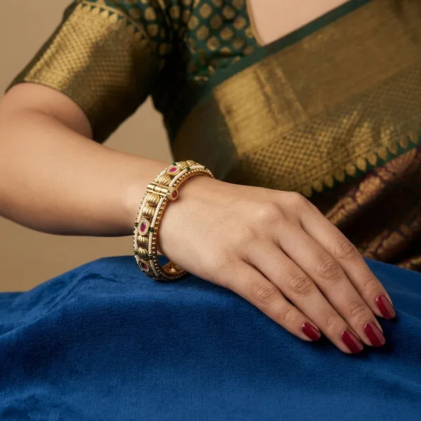Gold_Plated_Ruby_Studded_Antique_Finish_Bangles_for_Women