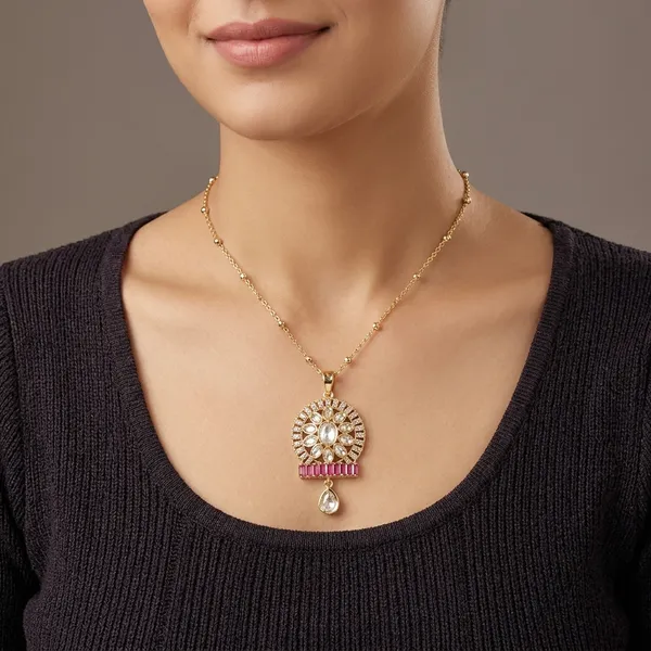Gold_Plated_Kundan_And_Pink_Stone_Pendant_Necklace