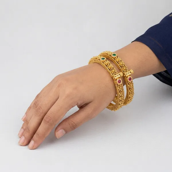 Gold_Plated_Kundan_Bangles_With_Green_And_Pink_Stones