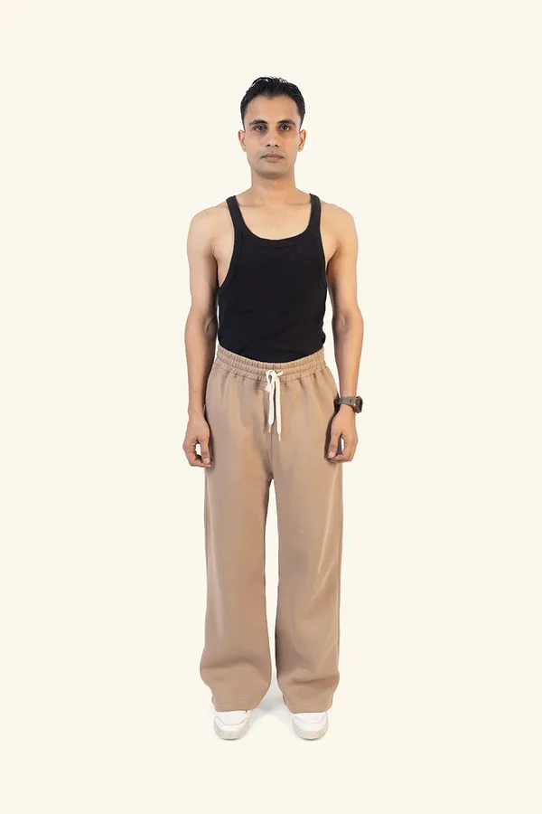 Relaxed_Fit_Beige_Wide_Leg_Fleece_Lower_for_Unisex