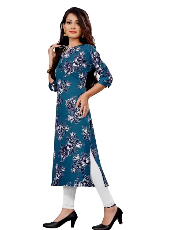 Blue_Crepe_Printed_Kurti_For_Women
