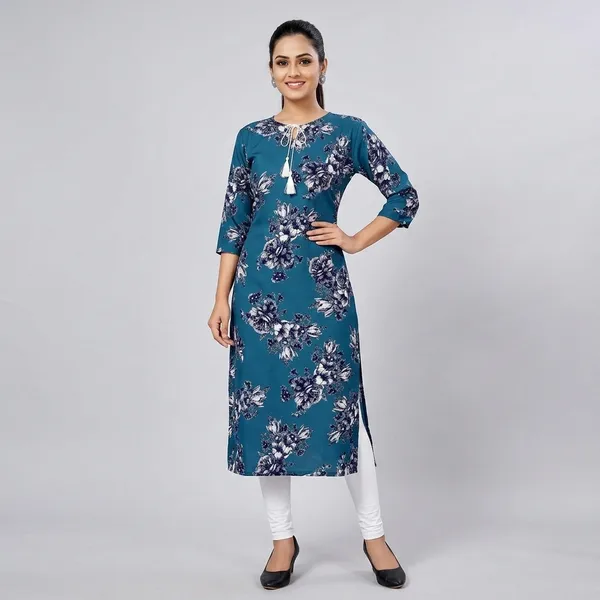 Blue_Crepe_Printed_Kurti_For_Women