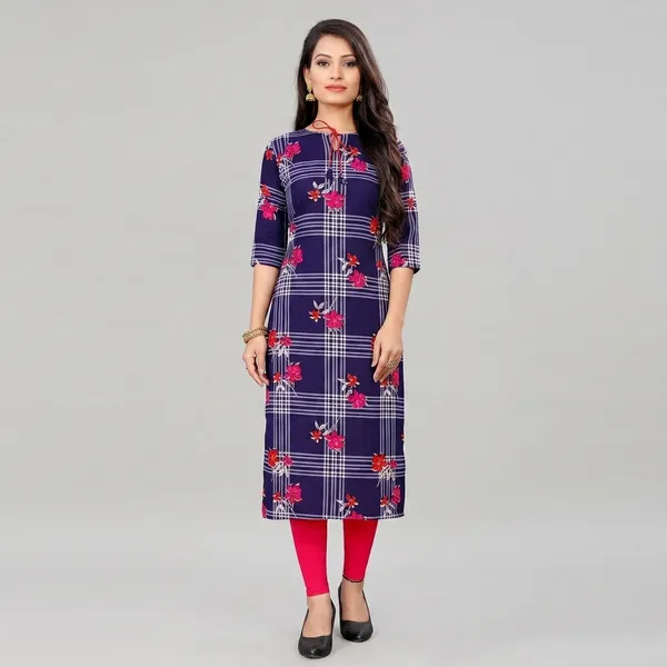 Blue_Crepe_Printed_Kurti_For_Women