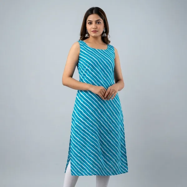 Blue_Crepe_Printed_Kurti_For_Women