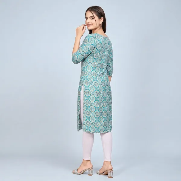 Blue_Crepe_Printed_Kurti_For_Women