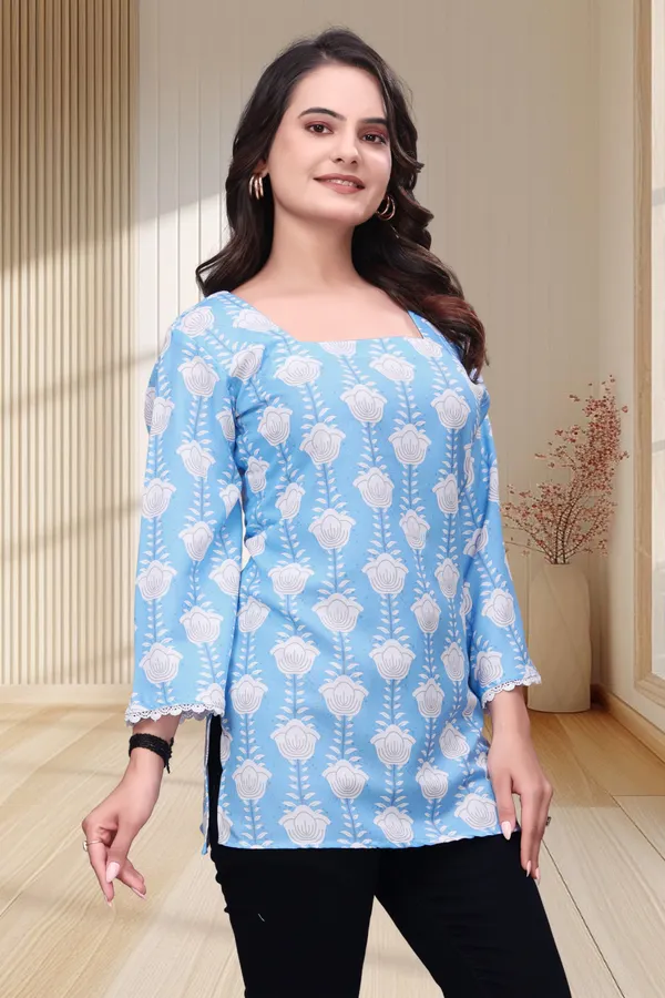 Blue_Rayon_Digital_Printed_Crochet_Lace_Border_Tunic_For_Women