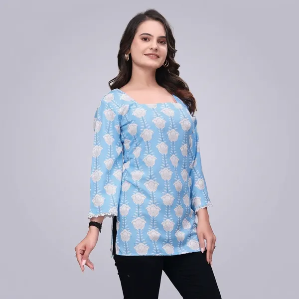 Blue_Rayon_Digital_Printed_Crochet_Lace_Border_Tunic_For_Women