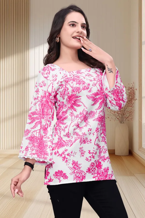 Pink_Rayon_Digital_Printed_Crochet_Lace_Border_Tunic_For_Women