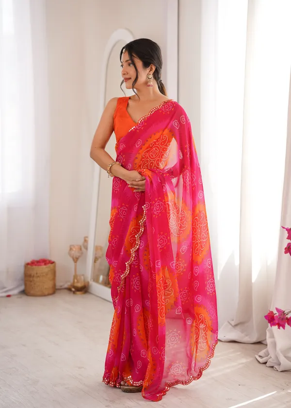 Pink_Georgette_Bandhani_Printed_Mirror_Cut_Work_Saree_For_Women