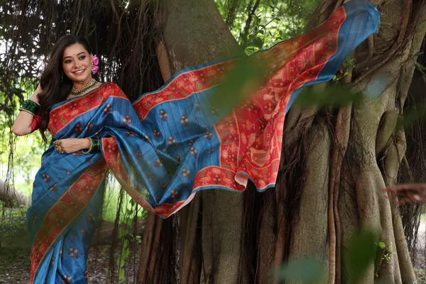 Blue_Georgette_Peacock_Printed_Saree_For_Women