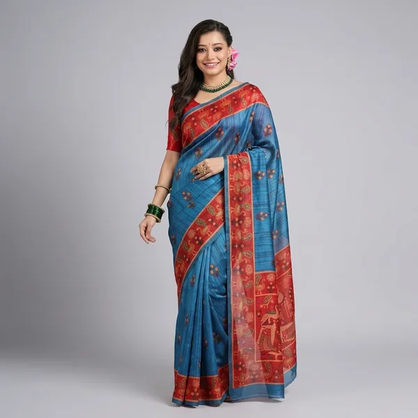 Blue_Georgette_Peacock_Printed_Saree_For_Women