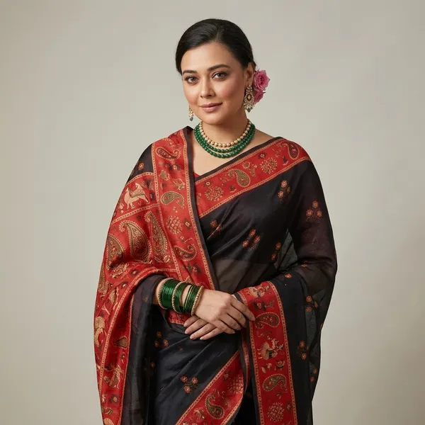 Black_Georgette_Peacock_Printed_Saree_For_Women