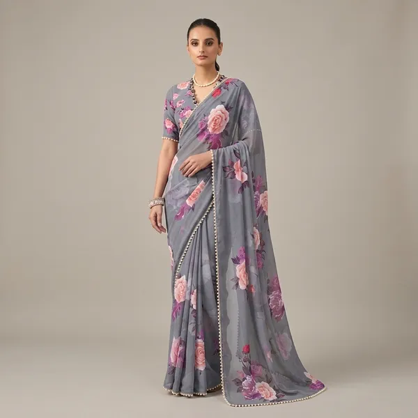 Grey_Georgette_Printed_Pearl_Lace_Saree_For_Women