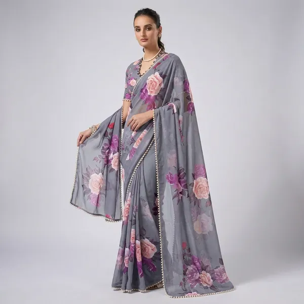 Grey_Georgette_Printed_Pearl_Lace_Saree_For_Women