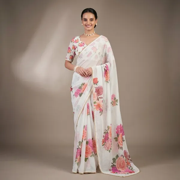 White_Georgette_Printed_Pearl_Lace_Saree_For_Women
