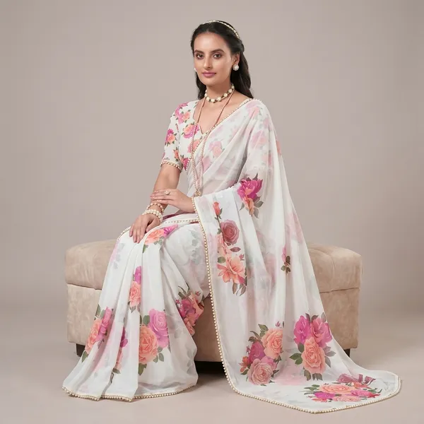 White_Georgette_Printed_Pearl_Lace_Saree_For_Women