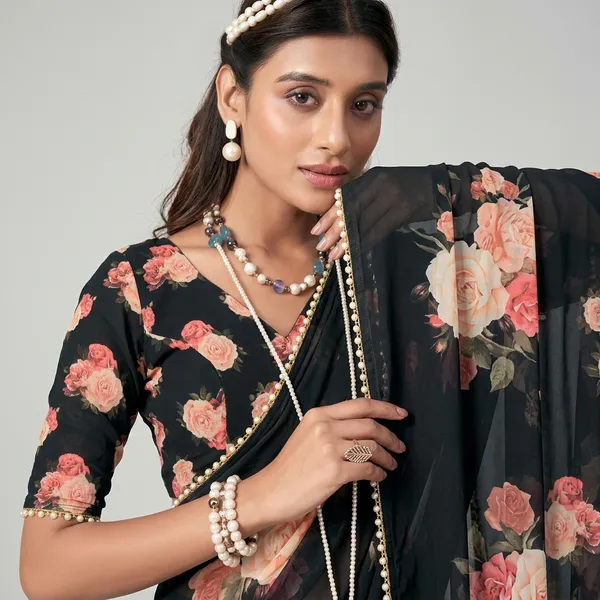 Black_Georgette_Printed_Pearl_Lace_Saree_For_Women