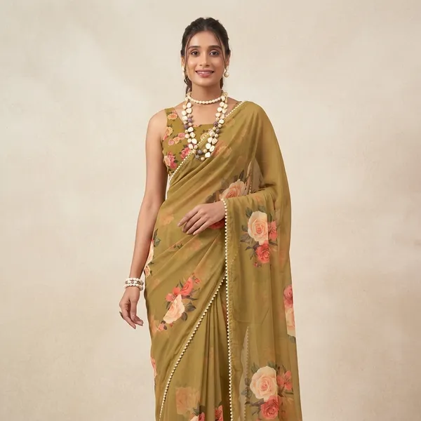 Olive_Georgette_Printed_Pearl_Lace_Saree_For_Women