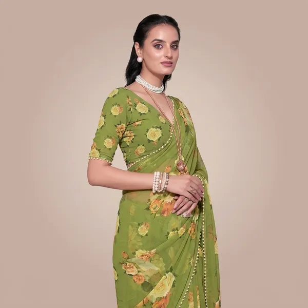 Green_Georgette_Printed_Pearl_Lace_Saree_For_Women