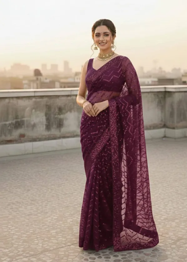 Purple_Georgette_Sequin_Zigzag_Pattern_Saree_For_Women