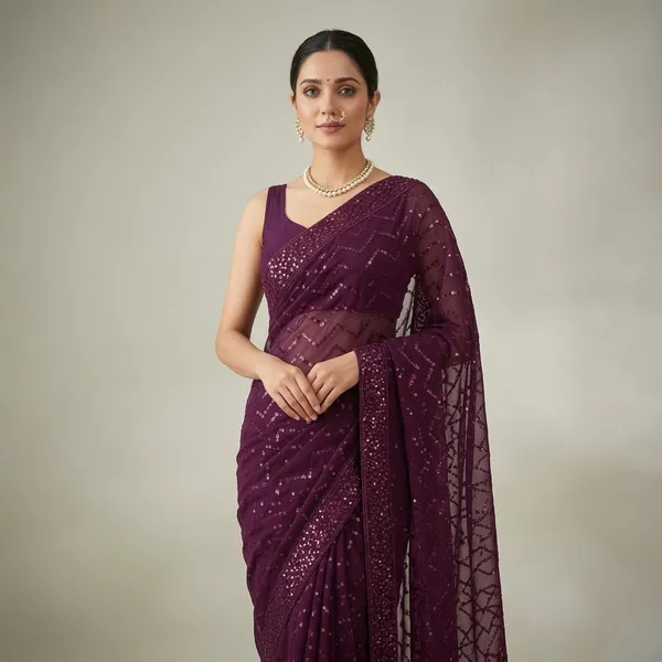 Purple_Georgette_Sequin_Zigzag_Pattern_Saree_For_Women
