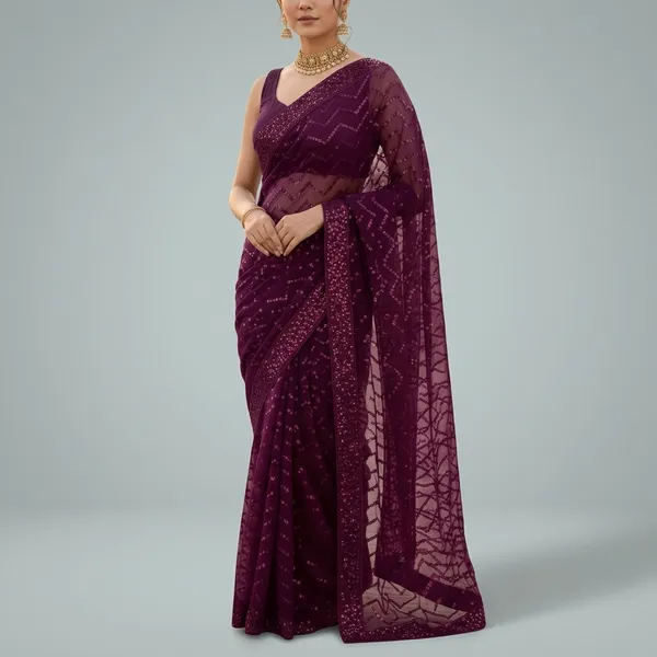 Purple_Georgette_Sequin_Zigzag_Pattern_Saree_For_Women