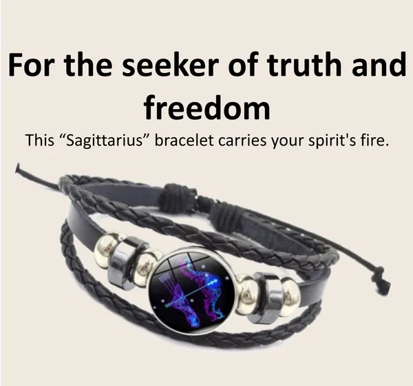 Black_Gemstone_Elastic_Cord_Sagittarius_Zodiac_Bracelet_For_Unisex