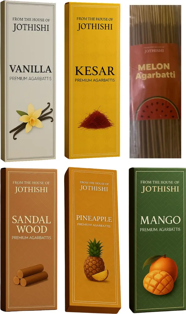 Jothishi_Mango_Pineapple_Vanilla_Kesar_Sandalwood_Melon_Agarbatti_Set_Of_6