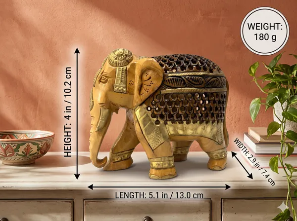 Hand-Carved_Undercut_Wooden_Elephant_with_Antique_Patina_Detailing_&_Baby_Inside_–_Single-Block_Jali_Fretwork_Sculpture