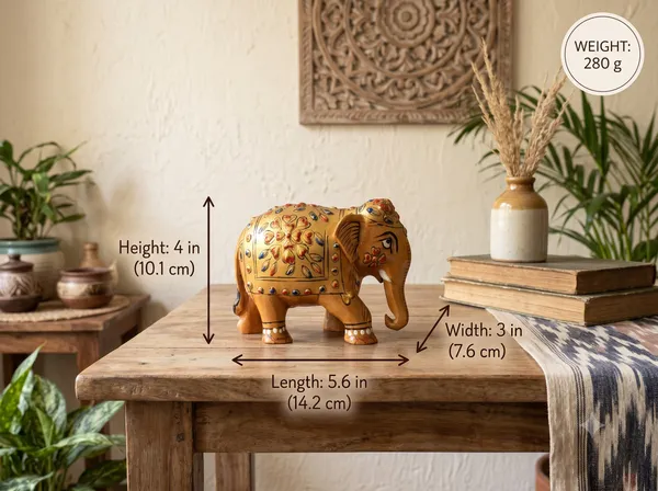 Handcrafted_Golden_Embossed_Wooden_Elephant_Figurine_Traditional_3D_Relief_Floral_Art_Showpiece