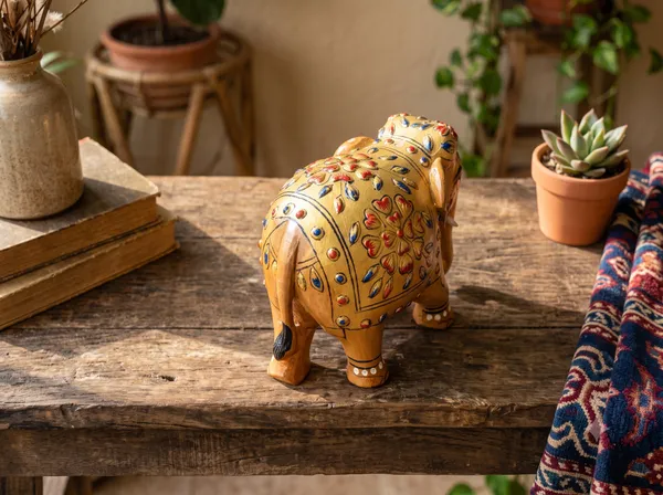Handcrafted_Golden_Embossed_Wooden_Elephant_Figurine_Traditional_3D_Relief_Floral_Art_Showpiece