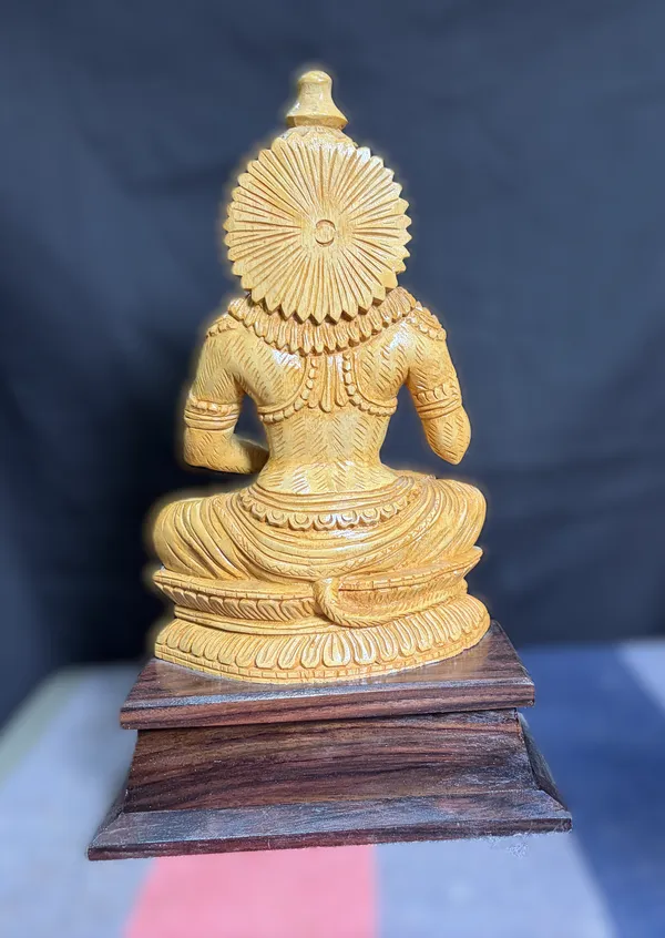 Handcrafted_Wooden_Hanuman_Idol_for_Home_Temple_–_Seated_Anjaneya_Swami_Wood_Murti_with_Blessing_Hand_&_Base_for_Mandir_Decor