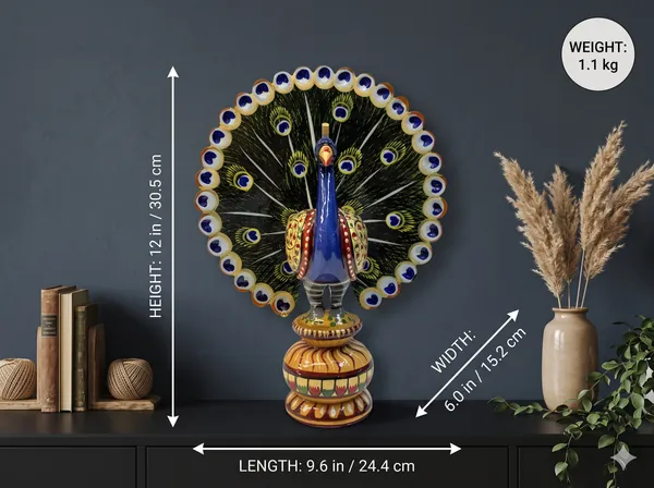 Hand-Painted_Wooden_Dancing_Peacock_with_Fanned_Tail_on_Lotus_Base_–_Traditional_Rajasthani_Folk_Art_Showpiece